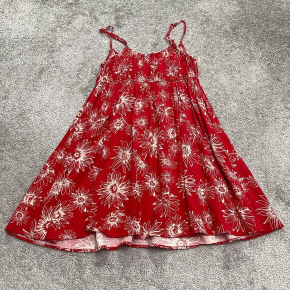 Rewind Linen Blend A-Line Sun Dress Womens Large Red Floral Spaghetti Strap Boho - Picture 2 of 12